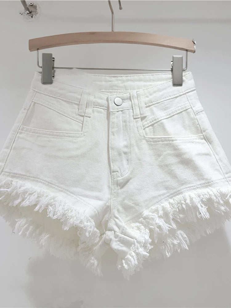 Denim Shorts Pants Low Rise Slim Lady Crop jeans Distressed Chic Casual Short Trousers