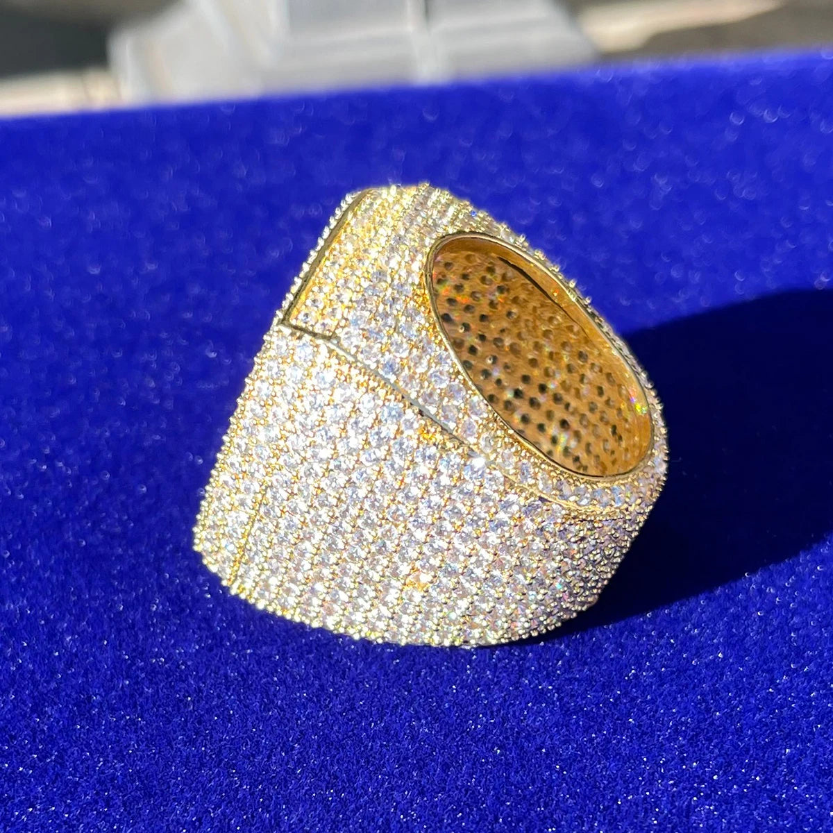 Bubble Letter Iced Out Ring for Men Real Gold Plated Prong Setting Copper CZ Stones