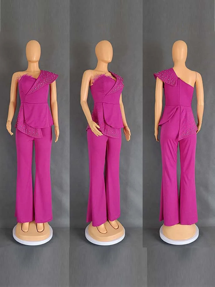 High Waist Strapless Jumpsuit Rivet Collar Tube Top Jumpsuit for Women Elegant