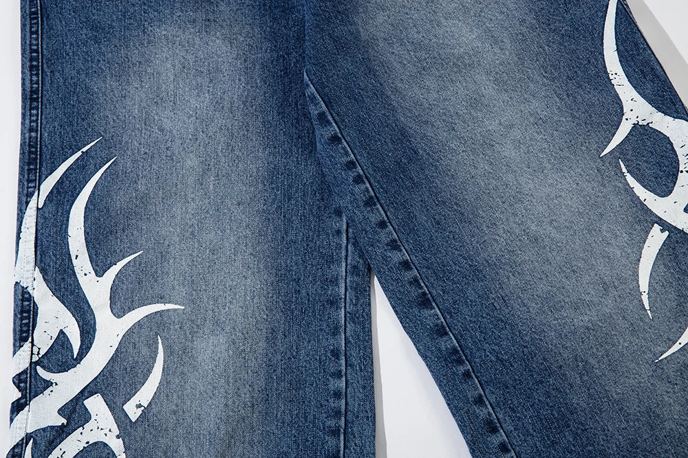 Vintage Streetwear Washed Blue Jeans Pants Mens and Womens Straight Baggy Casual Denim Trousers Oversized Loose Cargos