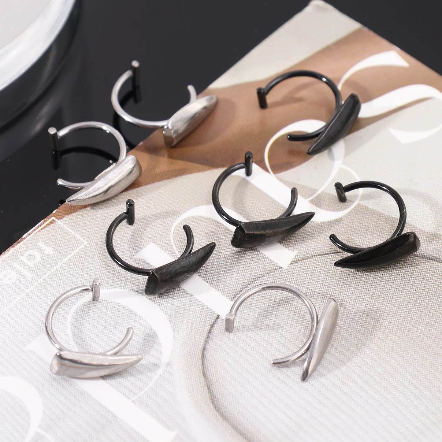 1pair Stainless Steel Sharp Teeth Fake Piercing Lip Ring Punk Exaggerated Jewelry for Women Gothic - Fashionqueene.com