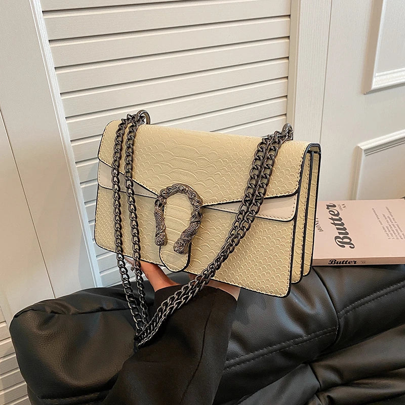 Chain Shoulder Bag for Women Snake Pattern Crossbody Small Square Bag