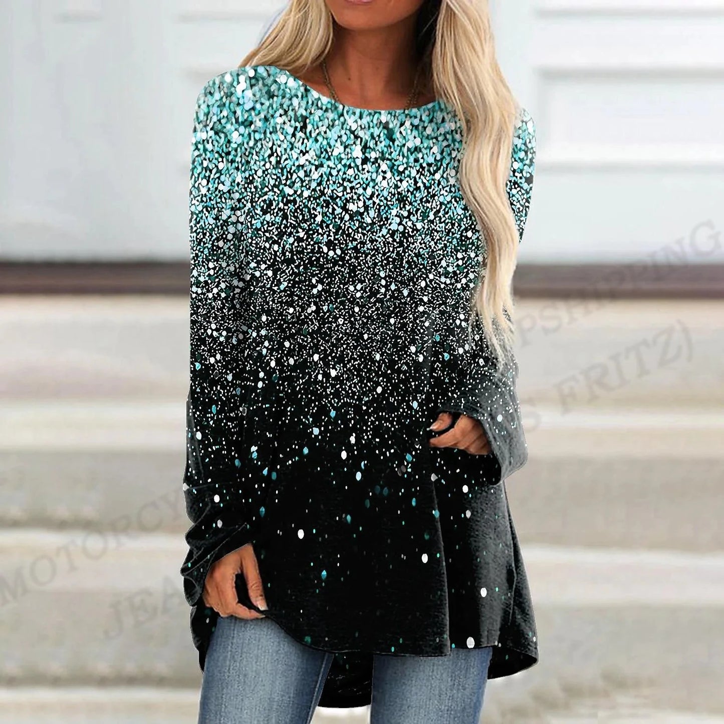 Womens Long Sleeve T-shirts Loose Casual Tops Tees O-Neck Oversized
