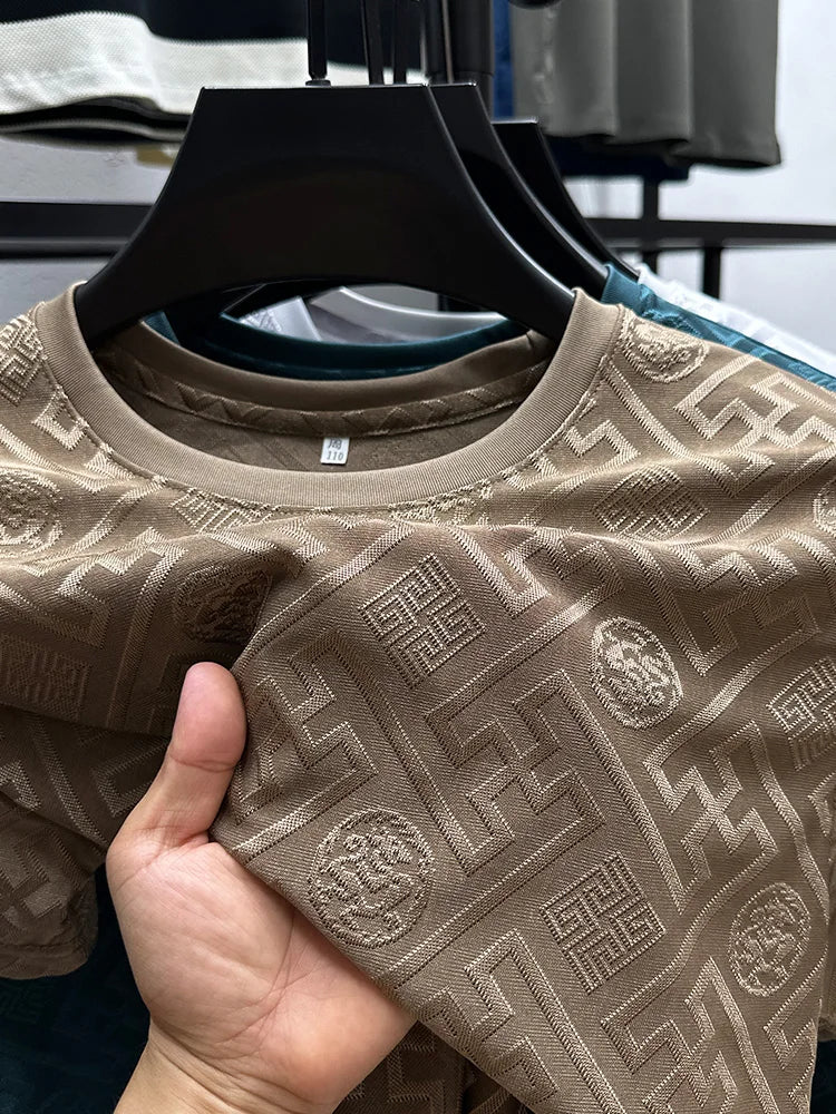 Silk Breathable Short Sleeve Men O-neck Top Cool Comfortable T-shirt