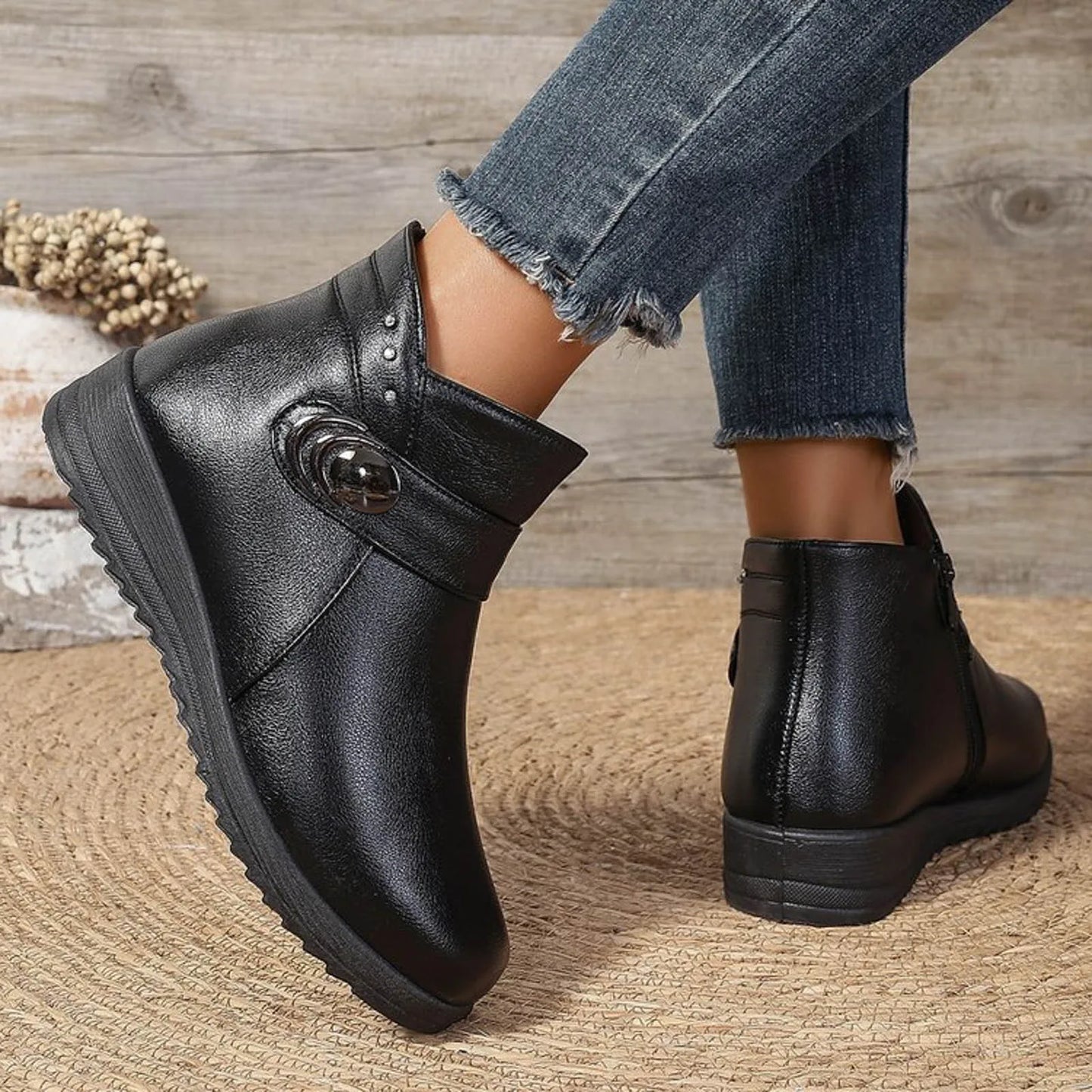 Square Heel Pu Boot Plus Size Comfortable Round Toe Ankle Boots Low Heel Brown / 36 / United States Brown / 37 / United States
