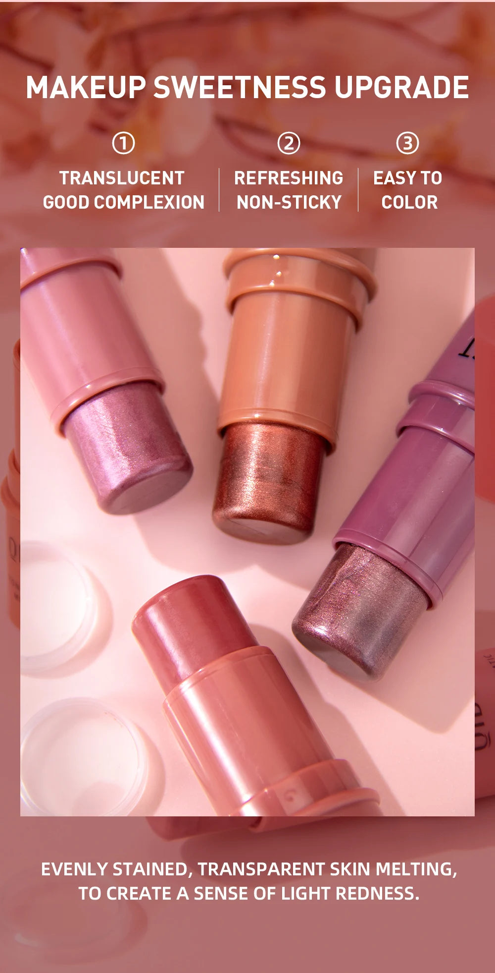 3-in-1 Cheek Blush Stick Lip Tinted Eyes Cheek Lips Brighten Cream Water-resistant Moisturizing Face Contouring Shadow Blusher