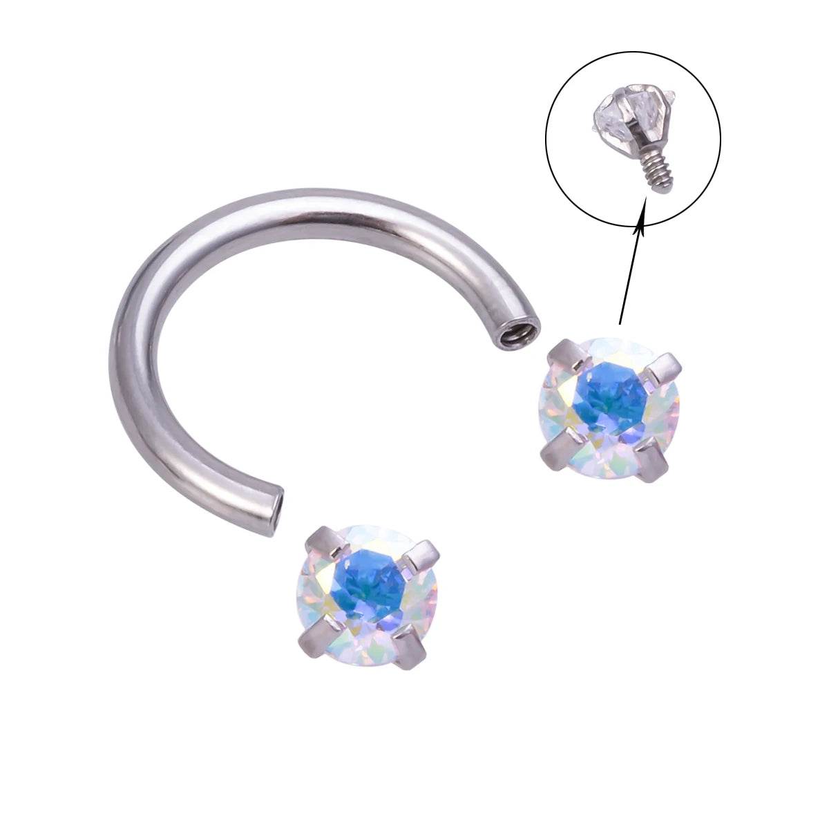 1pc Star Round Zircon Horseshoe Septum Piercing Nose Ring Hoop Eyebrow Lip Ring 8mm 16G - Fashionqueene.com