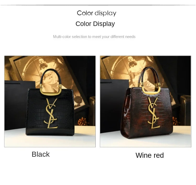 High-grade light luxury handbag Tote bag women's crocodile print single shoulder crossbody bag black Burgundy black-Burgundy-