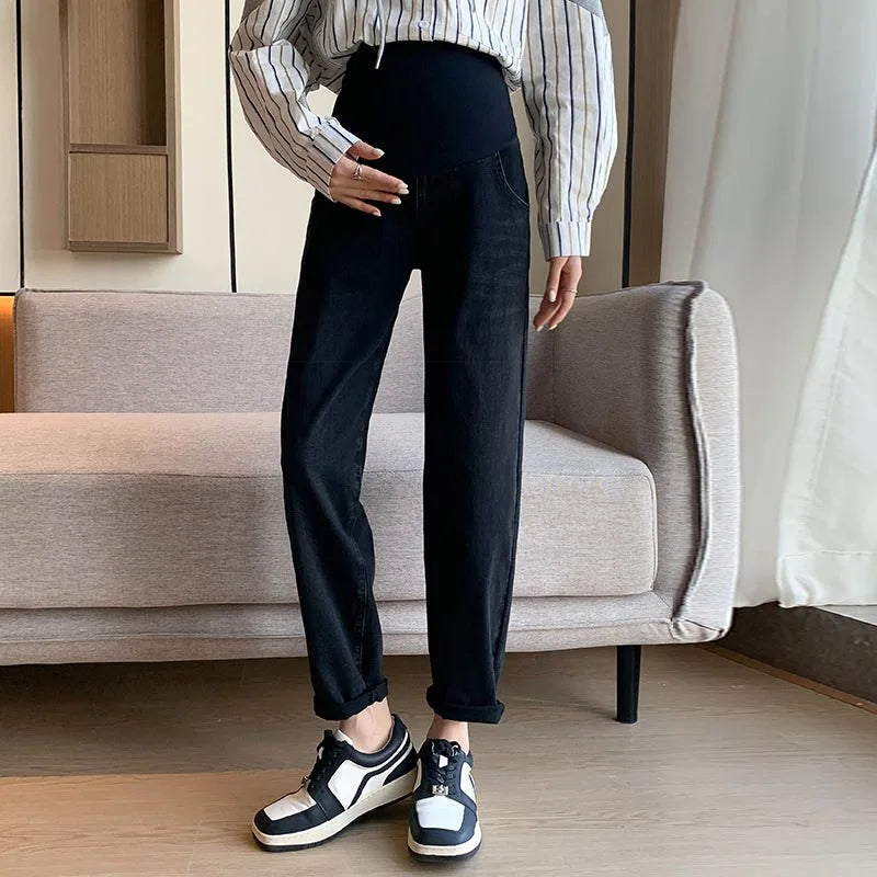 Maternity Jeans Denim Adjustable Belly Wide Leg Pants for Pregnant Women Loose