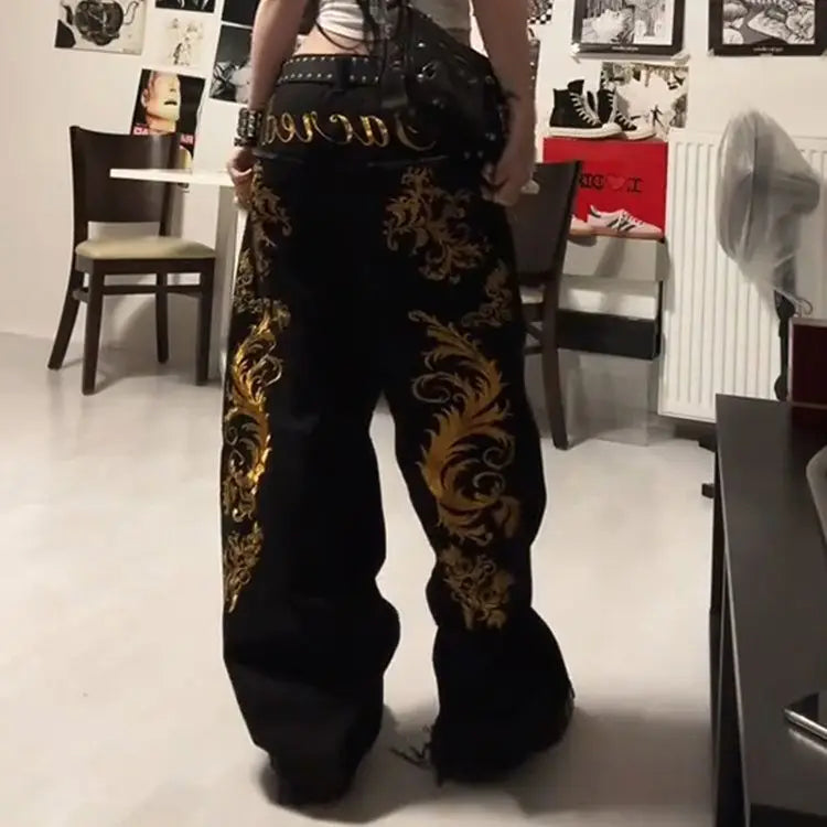 Dragon Print Straight Jeans Harajuku Hip Hop Y2k Pants Baggy Jeans