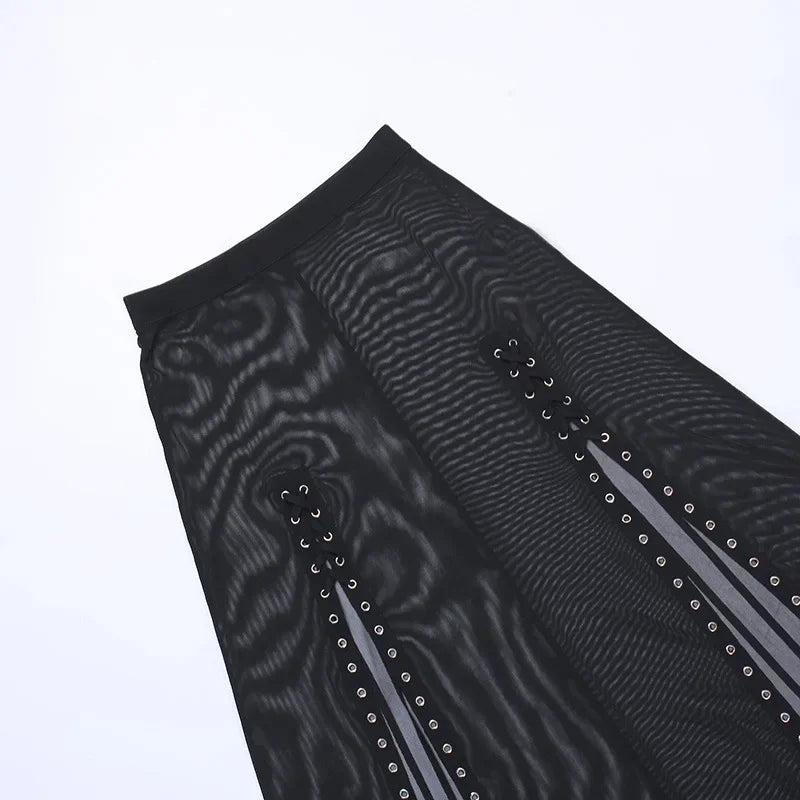 Hollow Out Skirt Y2K Goth Grunge Patchwork Eyelet Split Long Skirt 23101-22033 / XL 23101-22033 / M 23101-22033 / L 23101-22033 / XL-23101-22033 / M-23101-22033 / L-23101-22033 / S-