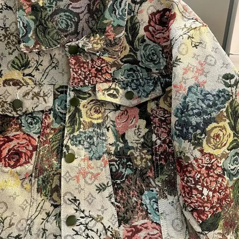 Men's Fashionable Denim Jacket High Quality Cross-Border Style Loose Fit Casual Scene Jacquard Lapel Jacket