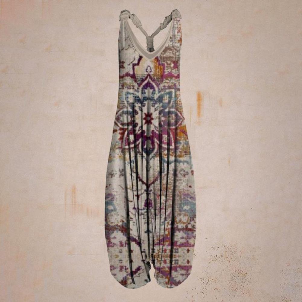 Harem Romper One-piece Jumpsuits Overalls Womens Abstract Print Backless
