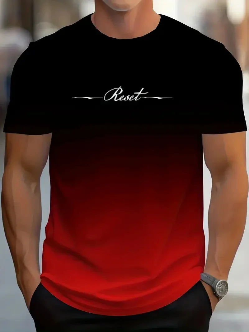New Men's Gradient Letter 3D Printed T-shirt Summer Leisure Outdoor Sports T-shirt Quick Dry Short Sleeve