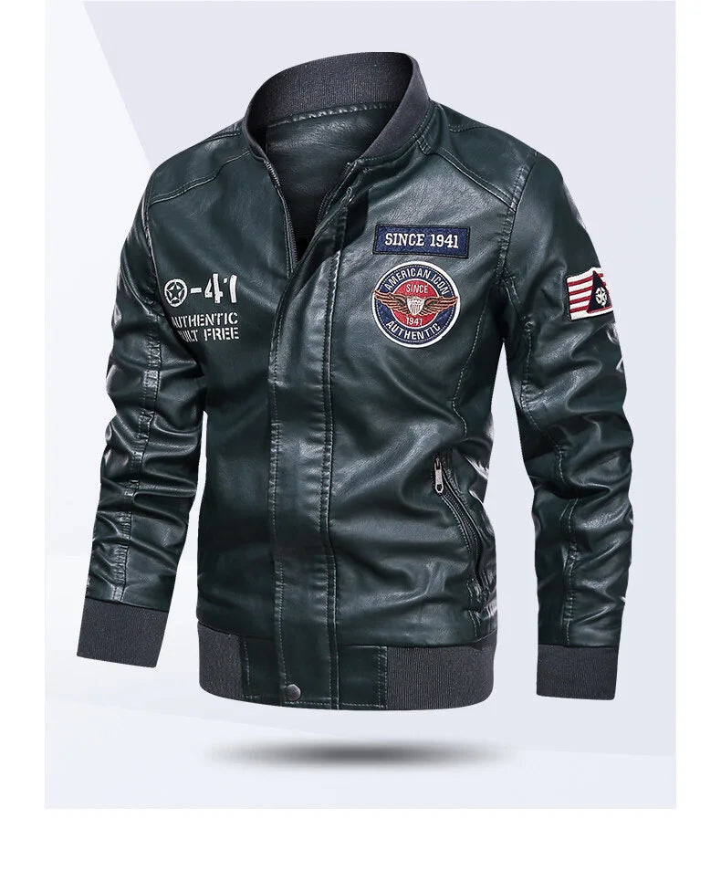 Men's Motorcycle Suit Leather jacket Color collar pilot casual PU leather jacket