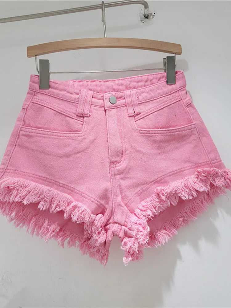 Denim Shorts Pants Low Rise Slim Lady Crop jeans Distressed Chic Casual Short Trousers
