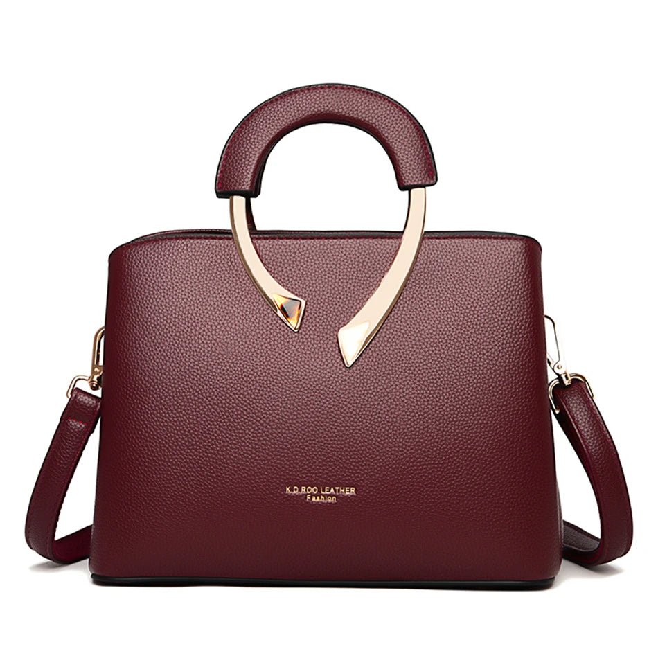 GENUINE VANDERWAH High Quality Leather Casual Tote Luxury Bags Designer Shoulder Crossbody Burgundy Gray Taro purple Burgundy-Gray-Taro purple-Blue-Black-