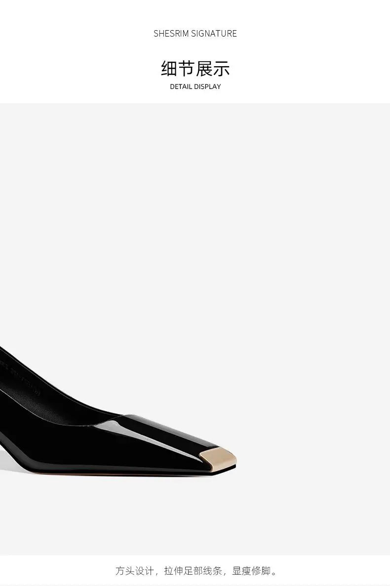 Ladies pumps chunky heels leather square head shallow mouth comfortable