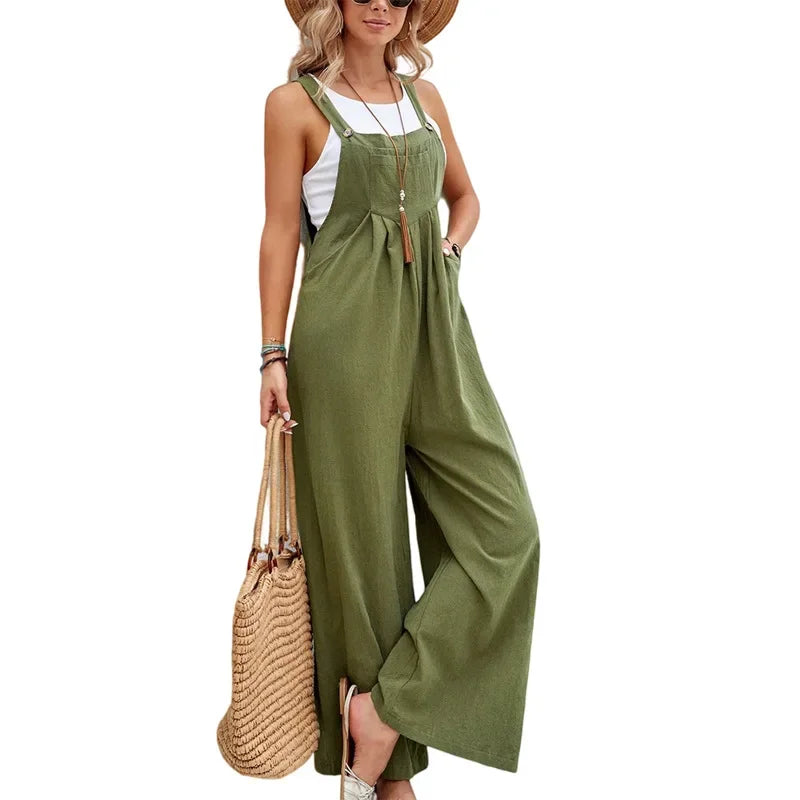 Women's jumpsuit with wide legs, long pants, high waist, casual pocket, street wear