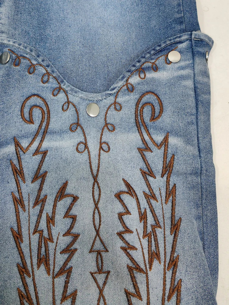 Embroidery Denim Trousers Casual High Waist Straight Leg Jeans Women