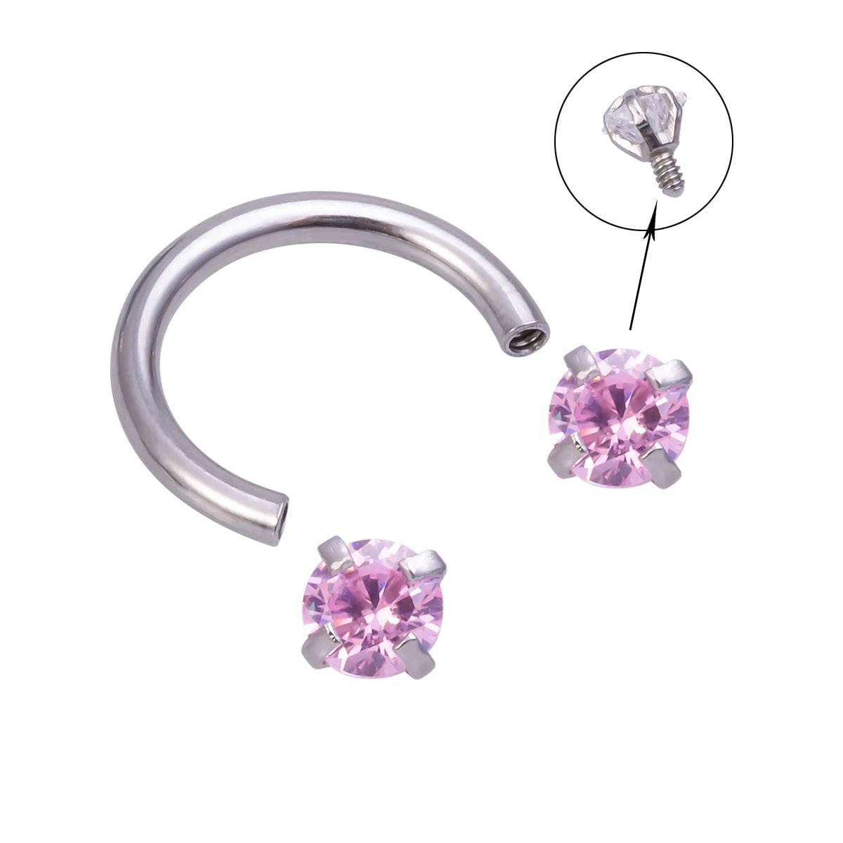 1pc Star Round Zircon Horseshoe Septum Piercing Nose Ring Hoop Eyebrow Lip Ring 8mm 16G - Fashionqueene.com