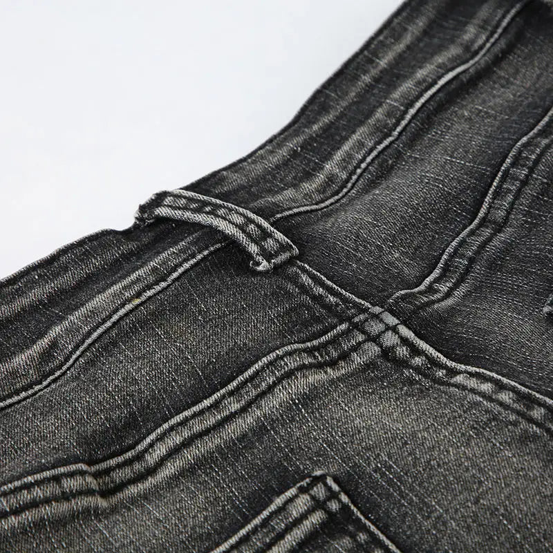 Beaded Embroidered Micro Slim Flare Jeans Street Y2k