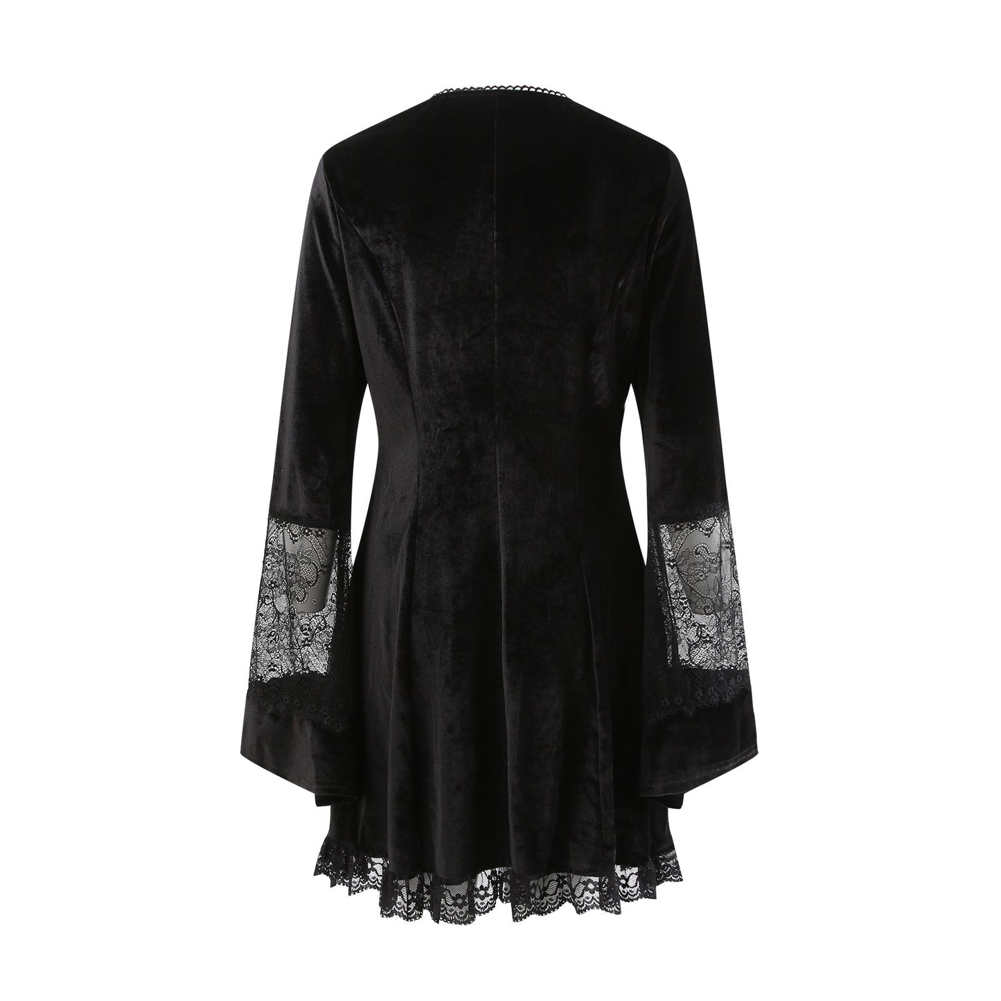 Black Velvet Gothic Dress Grunge Lace Trim Mini Emo Punk