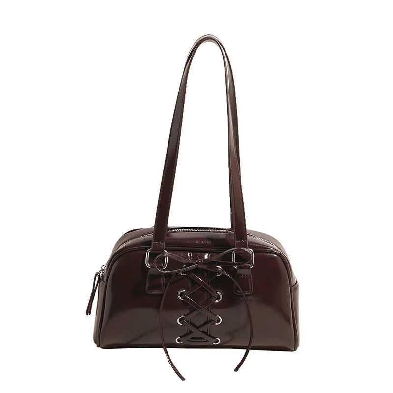 Shoulder Bag for Women Solid Color Boston Tote Bag PU Leather Bowling Handbag Hobo Bag for Work Travel