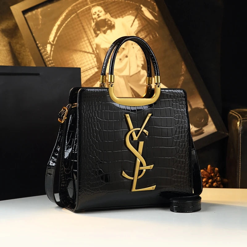 High-grade light luxury handbag Tote bag women's crocodile print single shoulder crossbody bag black Burgundy black-Burgundy-