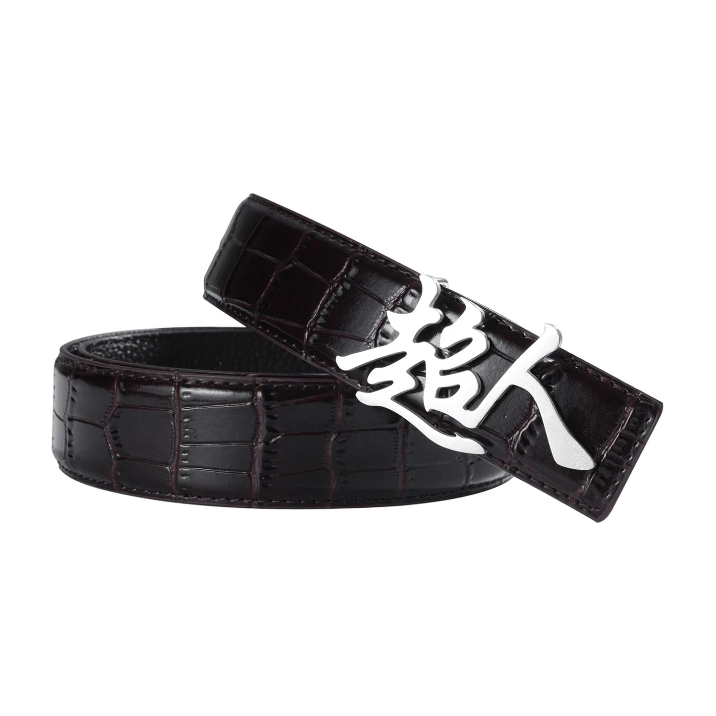 Personalized Customized Multi -language Text Belt Buckle Crocodile Pattern Pu Leather