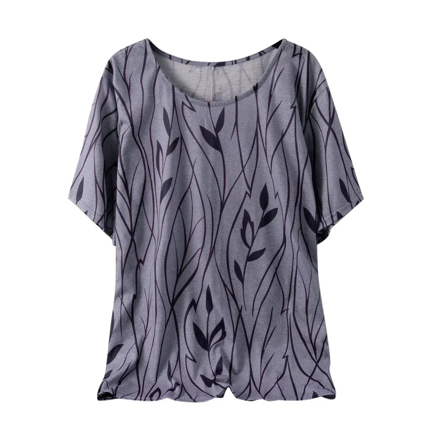Casual Loose Leaves Print Blouse T-shirt Ladies Fashion Vintage Blouse Unique Half Sleeves