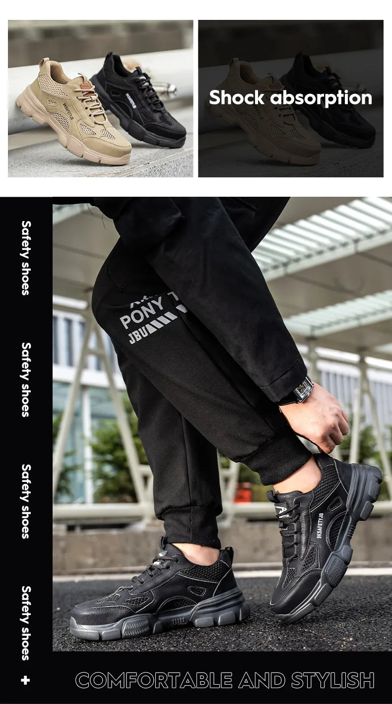 Work Shoes Hollow Breathable Steel Toe Boots Lightweight Safety Work Shoes Anti-slippery For Men Women Male Work Sneaker