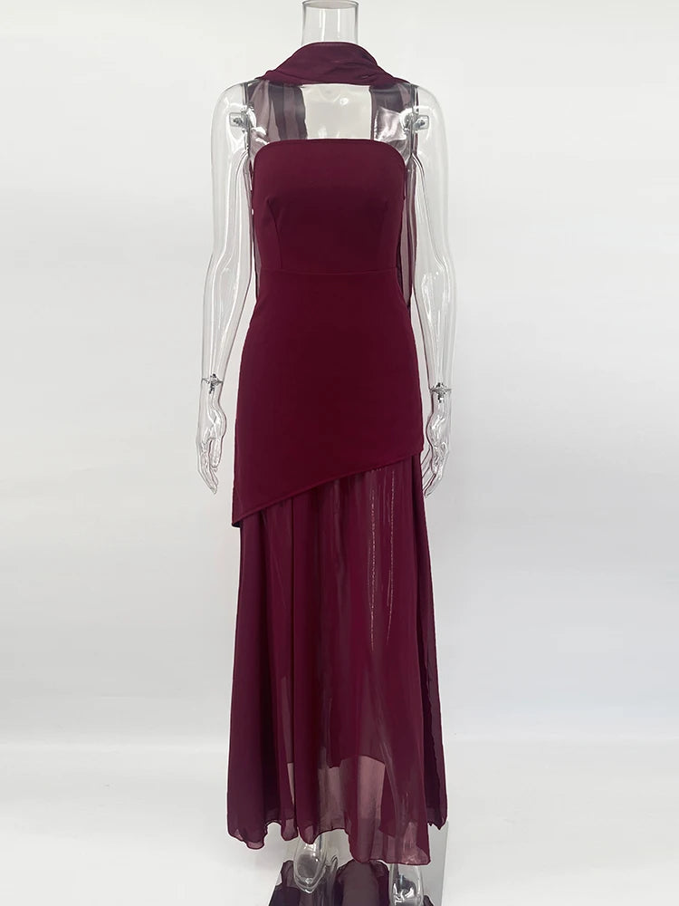 Strapless Dress With Ribbon Female Elegant Sleeveless Mesh Beach Vacation Long Dress Red / S Red / M Red / L Red / S-Red / M-Red / L-Blue / L-Yellow / S-Yellow / M-Yellow / L-Blue / S-Blue / M-Coffee / L-Coffee / M-Coffee / S-Wine Red / L-Wine Red / M-Wine Red / S-Black / L-Black / M-Black / S-White / L-White / M-White / S-