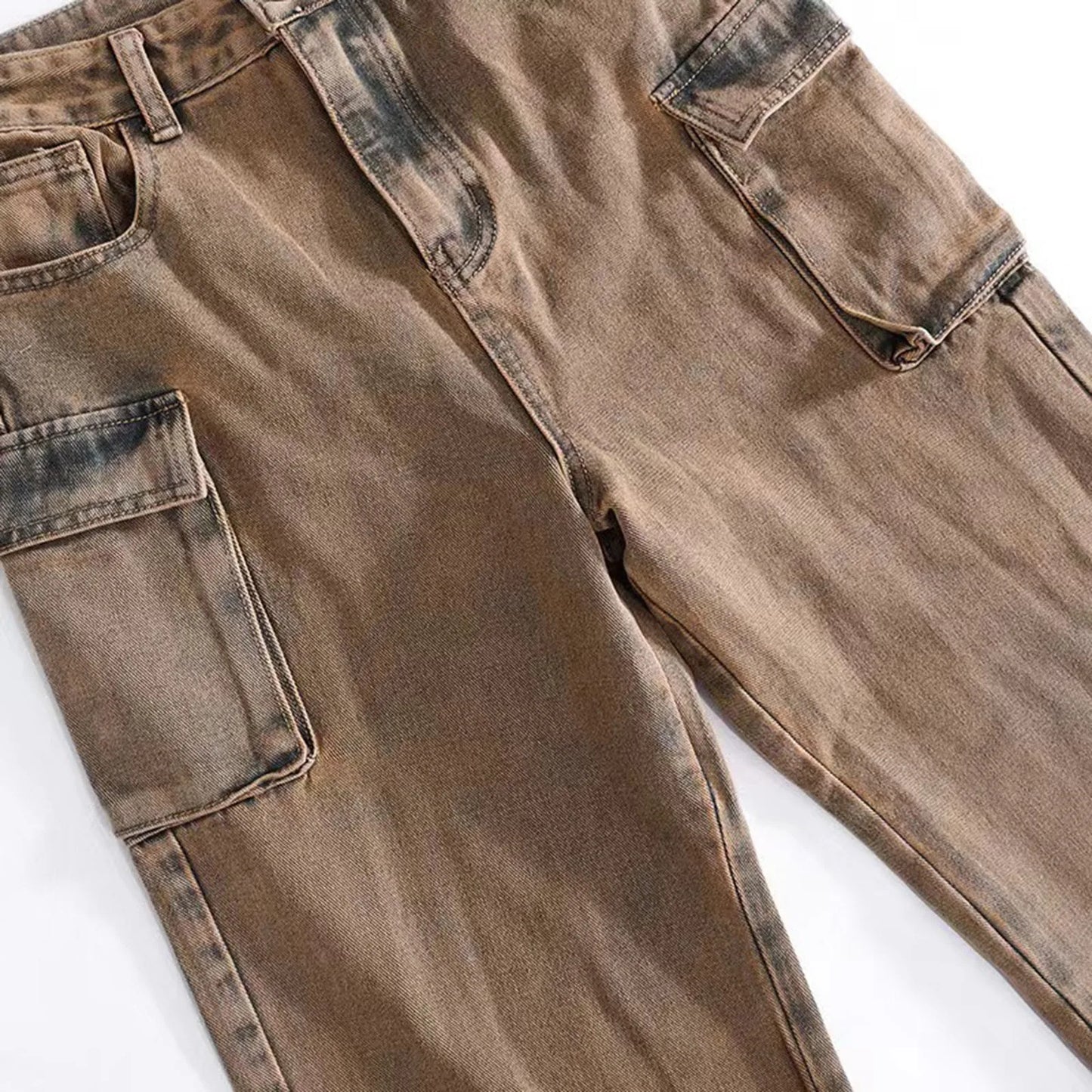 Women Streetwear Loose Straight Multi Pockets Denim Cargo Pants Wide Leg Jeans Baggy Brown / L / United States Red / S / United States