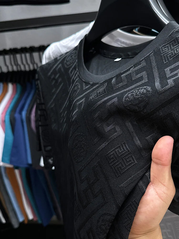 Silk Breathable Short Sleeve Men O-neck Top Cool Comfortable T-shirt