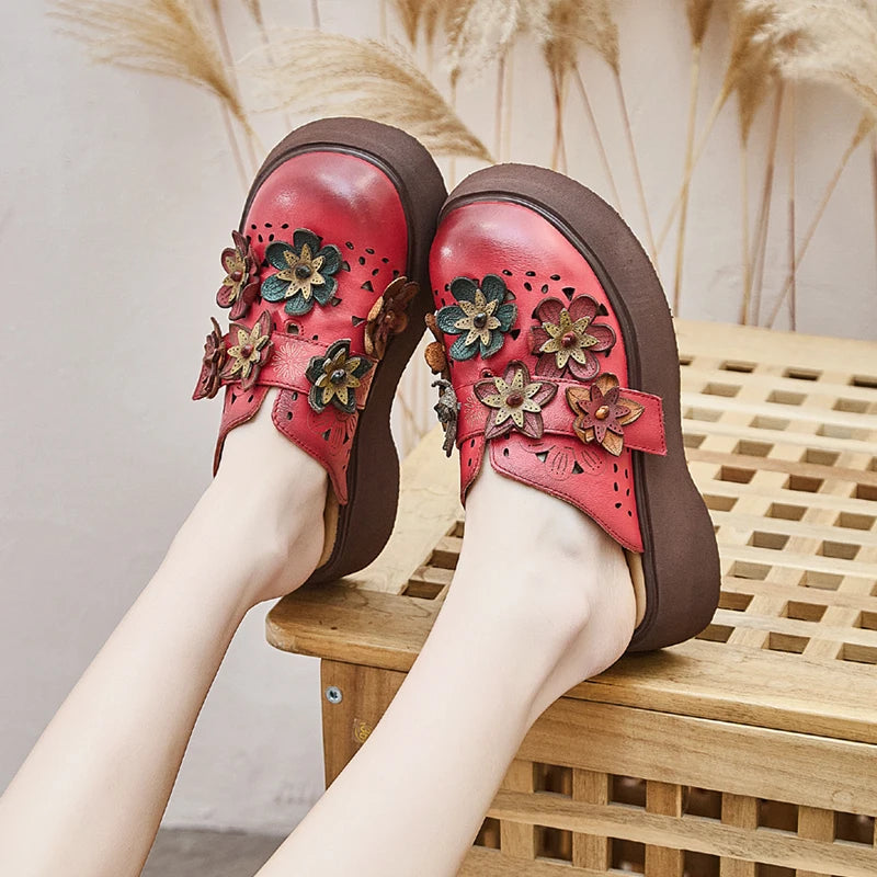 5cm Cow Genuine Leather Flats Comfy Shoes Platform Wedge Appliques Flower Hook Hollow Elthnic Women Slipper Mary Jane Rubber beige / 35 red / 40 red / 39 beige / 35-red / 40-red / 39-red / 38-red / 37-red / 36-red / 35-beige / 40-beige / 39-beige / 38-beige / 37-beige / 36-
