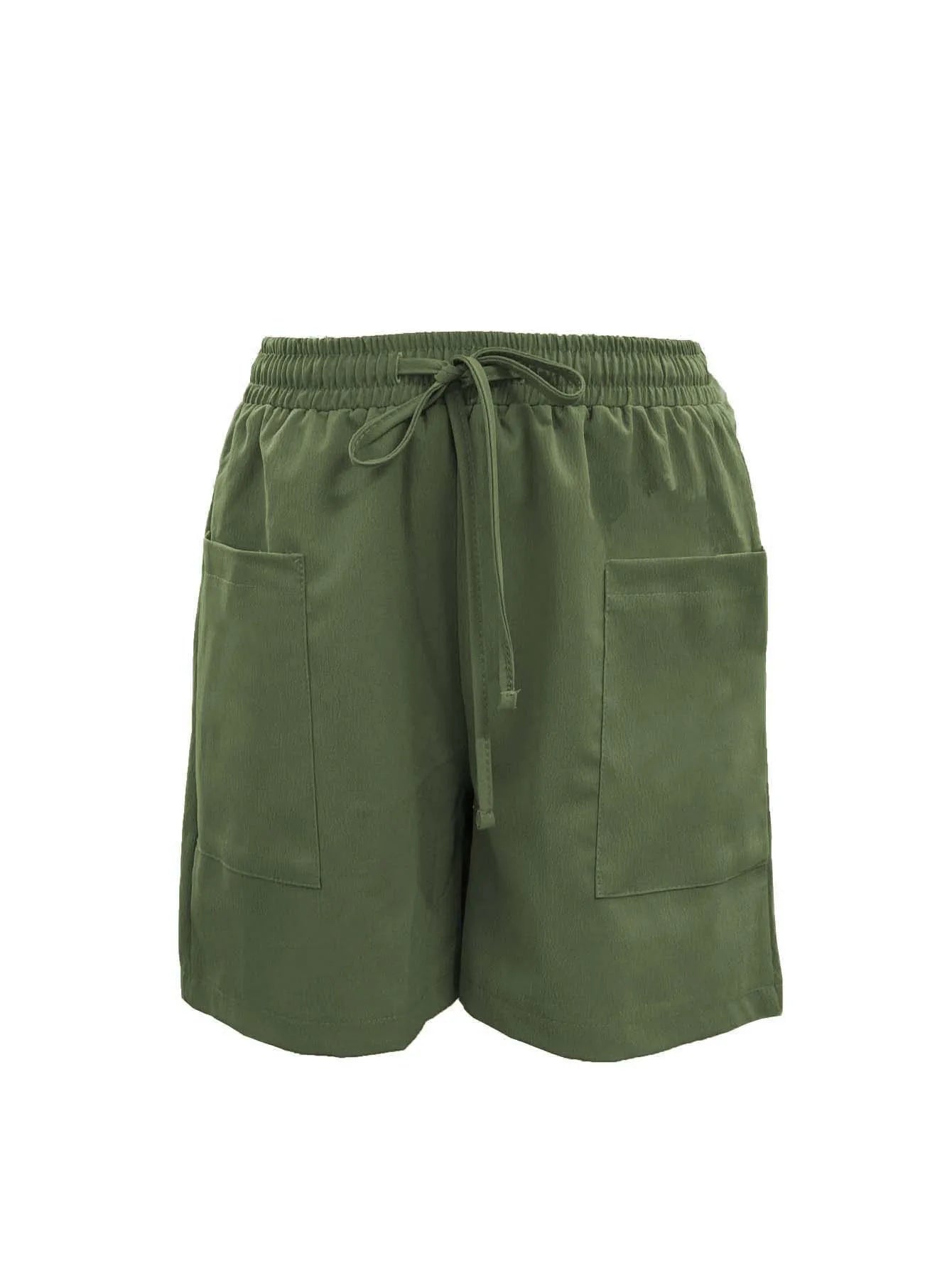 Summer New Women's Solid Color Pocket Loose High Waist Casual Fashion Quarter Shorts