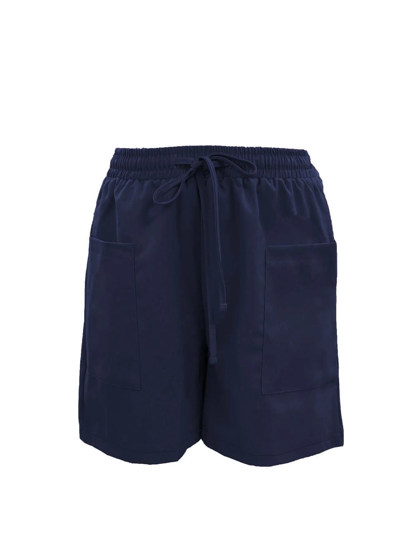 Summer New Women's Solid Color Pocket Loose High Waist Casual Fashion Quarter Shorts