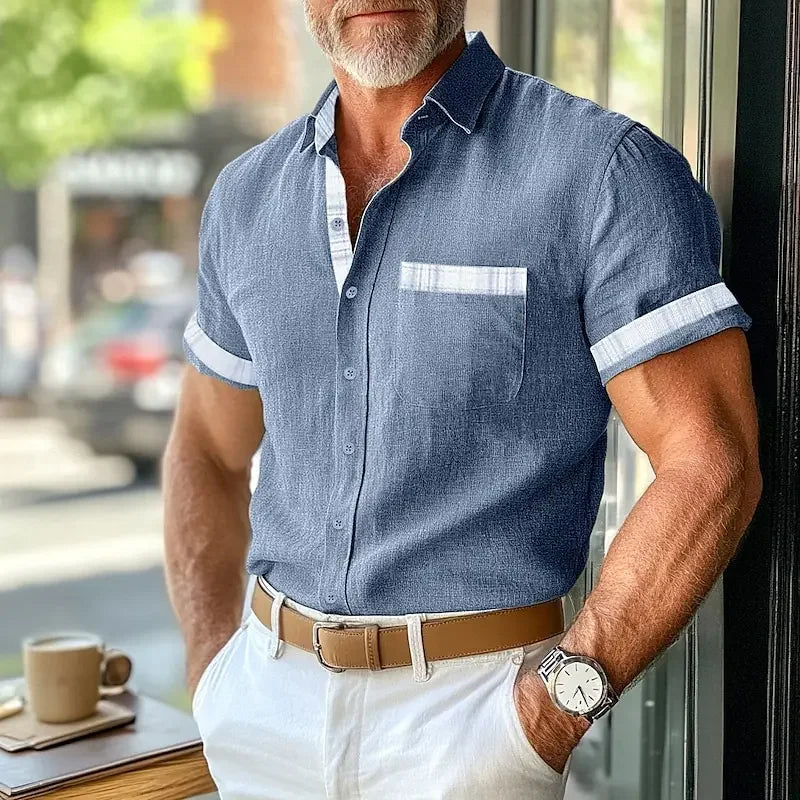 Solid Color Casual Shirt - Fashionable Street Style - Business Linen Material - Men's Short Sleeve Shirt