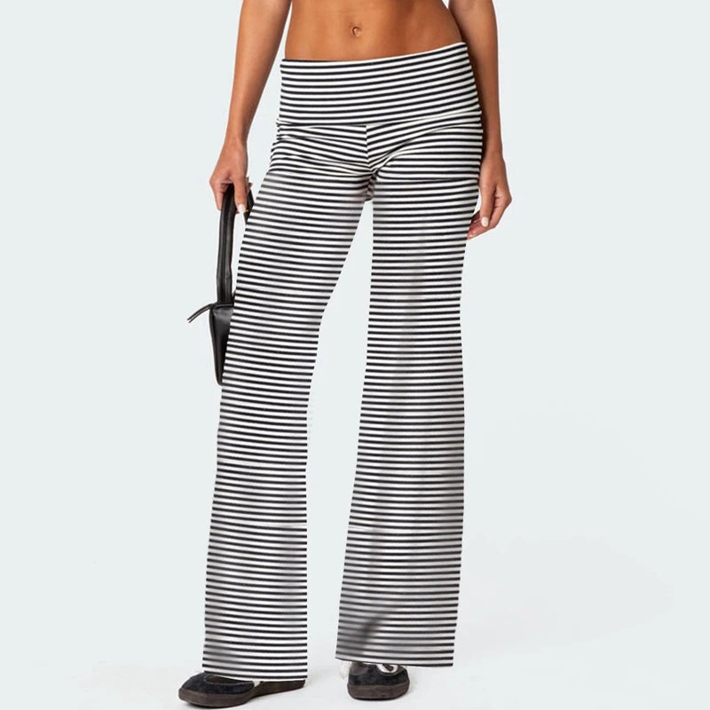 Casual Wide Leg Sweatpants Fold Over Low Rise Flare Yoga Lounge Pants