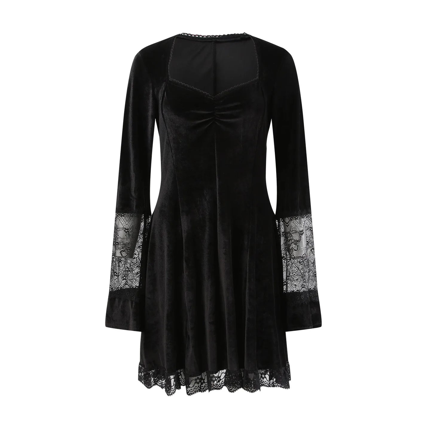 Black Velvet Gothic Dress Grunge Lace Trim Mini Emo Punk