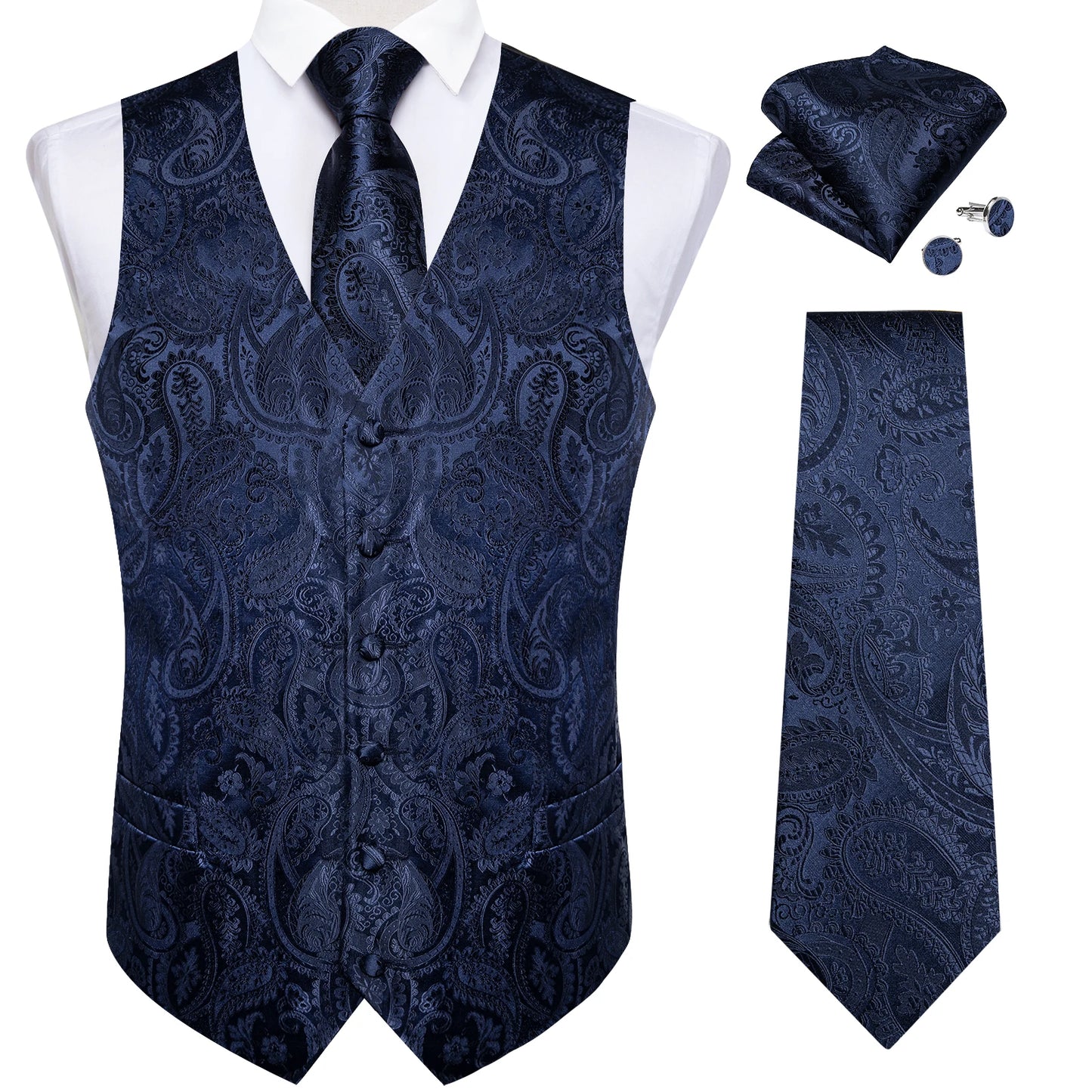 Luxury Paisley Men's Suit Vest Black Pink Red Wedding Prom Tuxedo Waistcoat Necktie Handkerchief Cufflink Sleeveless Jacket Vest