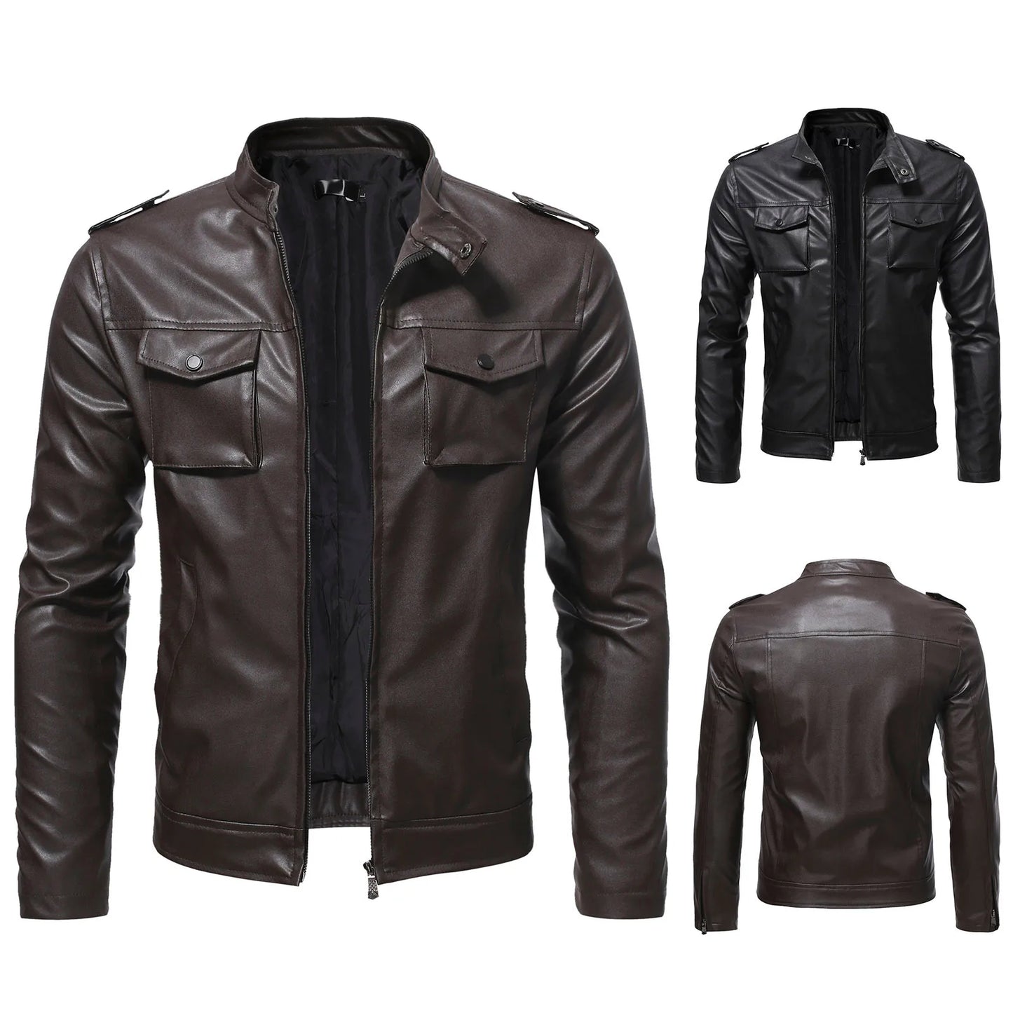 Jackets For Teens Coat Pocket Stand Faux Leather Men's Fashion