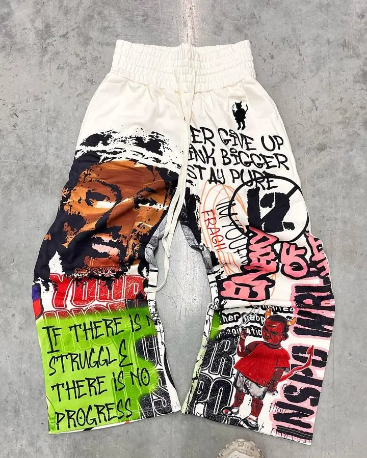 American Cartoon Graffiti Sweatpants Y2K Pants Mens Gothic Hip Hop Cartoon Baggy Elastic Waist Casual Trousers