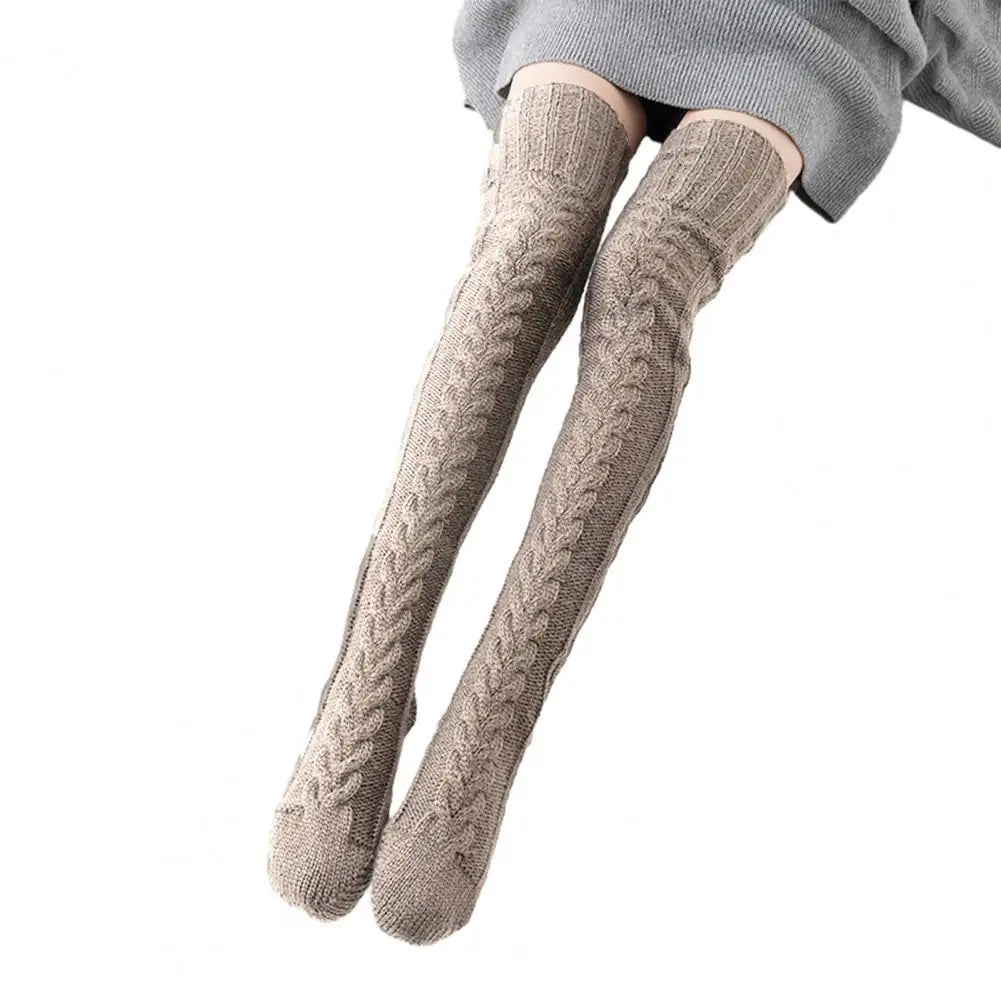 Wool Foot Warmers Lady Stockings Solid Color Thigh-high Socks Acrylic Fibers
