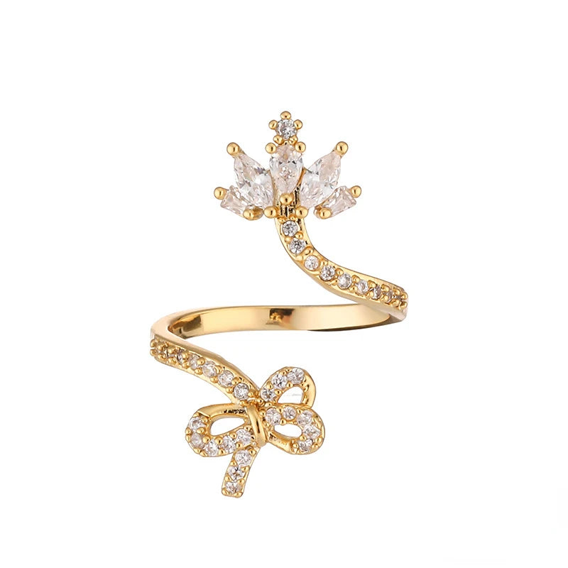 Dainty Crown Nail Rings for Women Full Zircon Fingernail Adjustable Tip Nail Cap Loop Ring Gold color-D United States