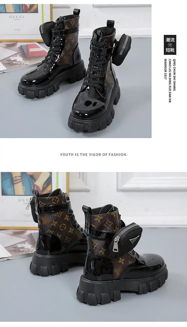BLACK and White Ankel Boots Goth Platform Boots Snow Booties Woman