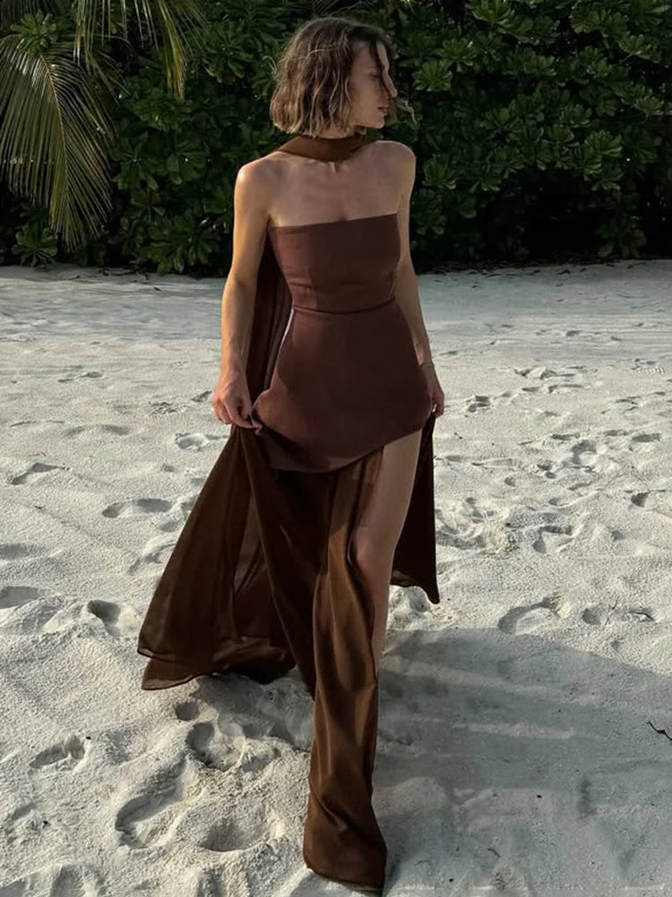 Strapless Dress With Ribbon Female Elegant Sleeveless Mesh Beach Vacation Long Dress Red / S Red / M Red / L Red / S-Red / M-Red / L-Blue / L-Yellow / S-Yellow / M-Yellow / L-Blue / S-Blue / M-Coffee / L-Coffee / M-Coffee / S-Wine Red / L-Wine Red / M-Wine Red / S-Black / L-Black / M-Black / S-White / L-White / M-White / S-