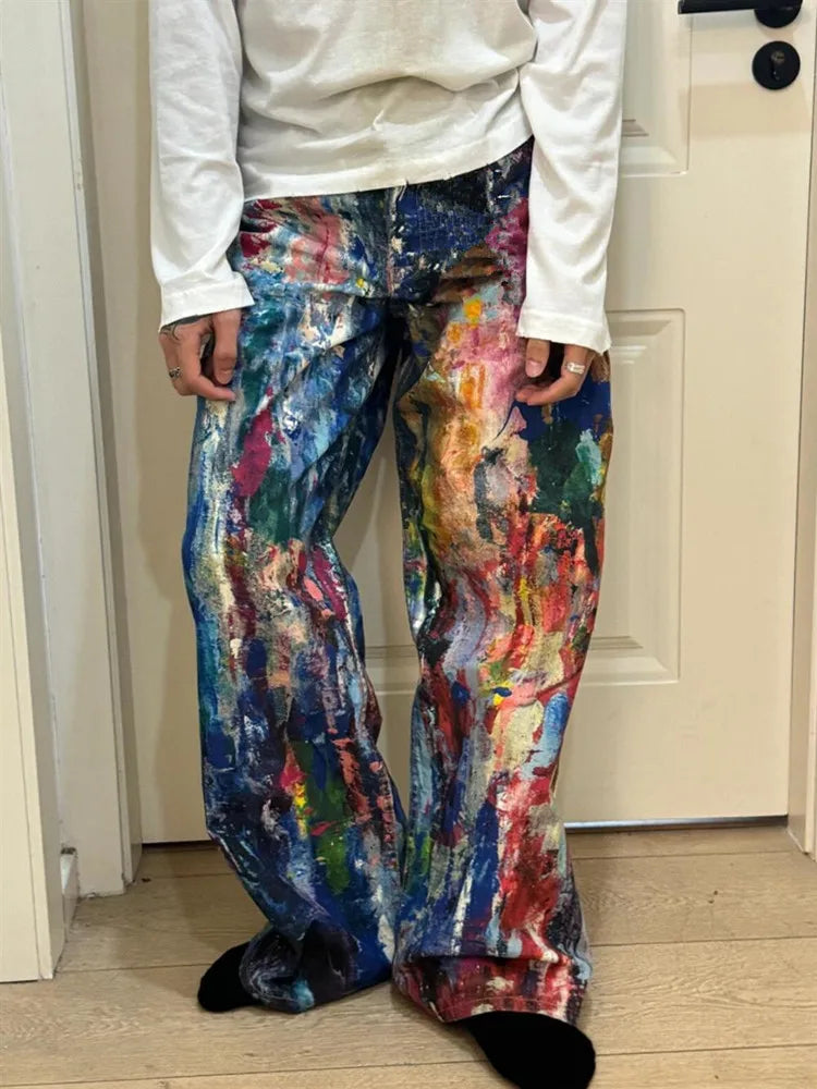 Graffiti Painting Baggy Jeans Pants For Men Designer Wide Leg Denim Trousers Multicolour / S / CHINA Multicolour / M / CHINA Multicolour / L / CHINA Multicolour / S / CHINA-Multicolour / M / CHINA-Multicolour / L / CHINA-Multicolour / XL / CHINA-Multicolour / 2XL / CHINA-Multicolour / 3XL / CHINA-