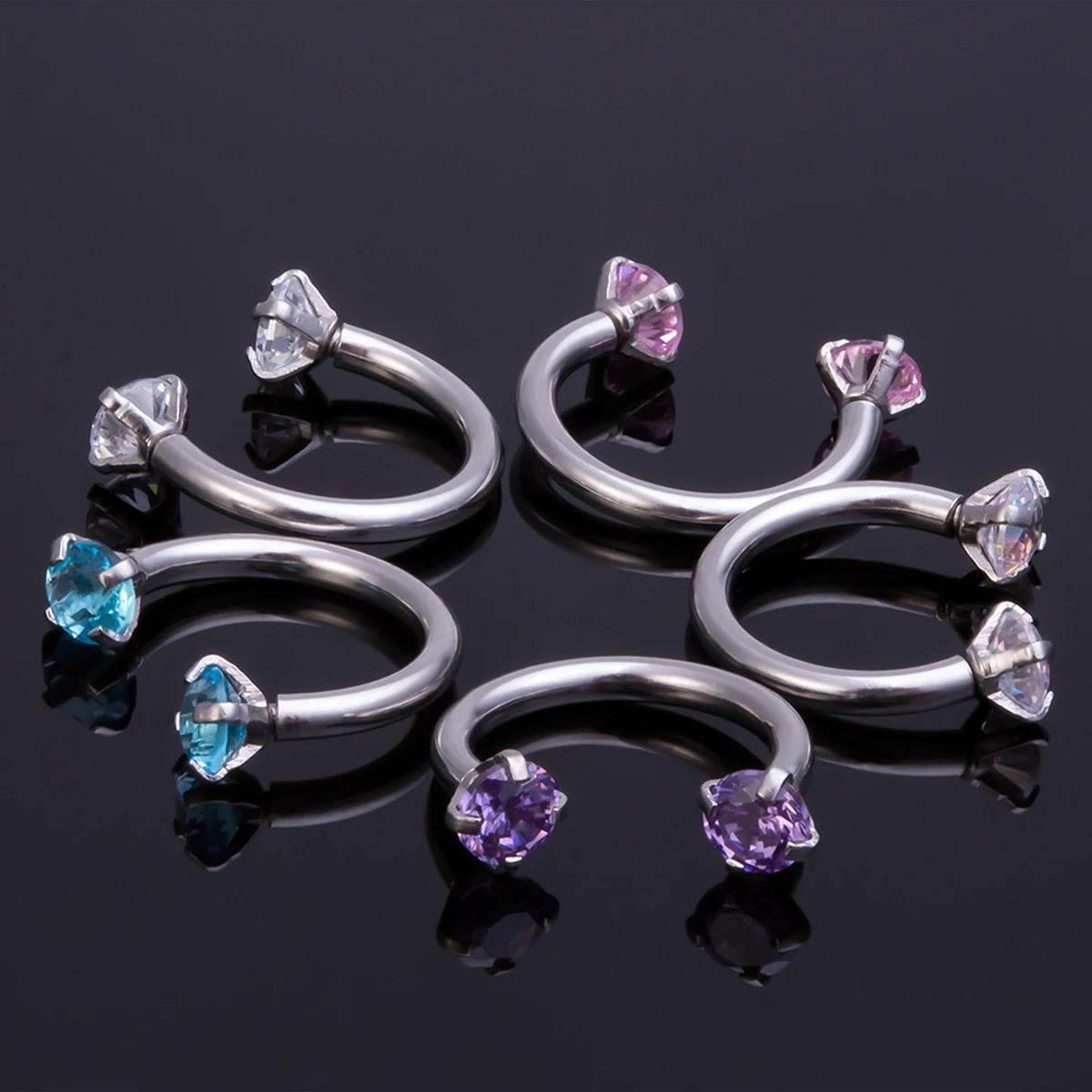 1pc Star Round Zircon Horseshoe Septum Piercing Nose Ring Hoop Eyebrow Lip Ring 8mm 16G - Fashionqueene.com